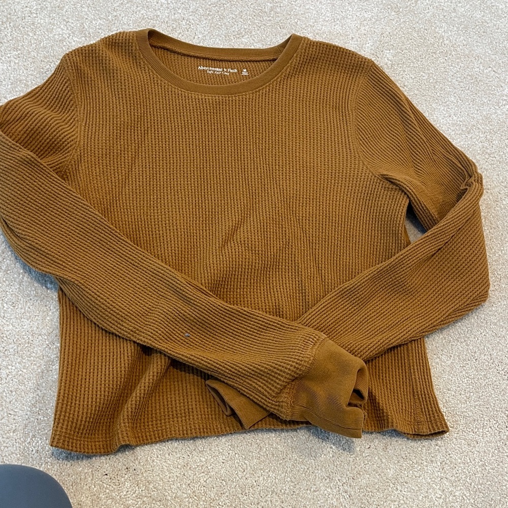 Abercrombie & Fitch Women's Long-Sleeve Waffle Knit Top - Rust Brown